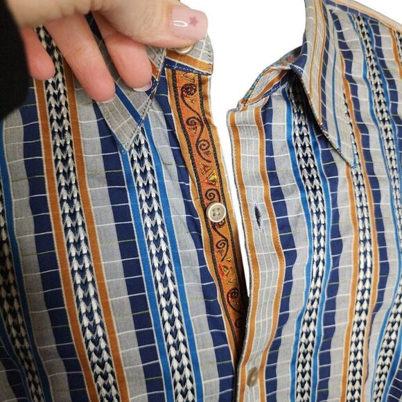 Robert Graham Striped Button Up Dress Shirt Multi Mens Size 3XL Blue Flip Cuff - Picture 4 of 12